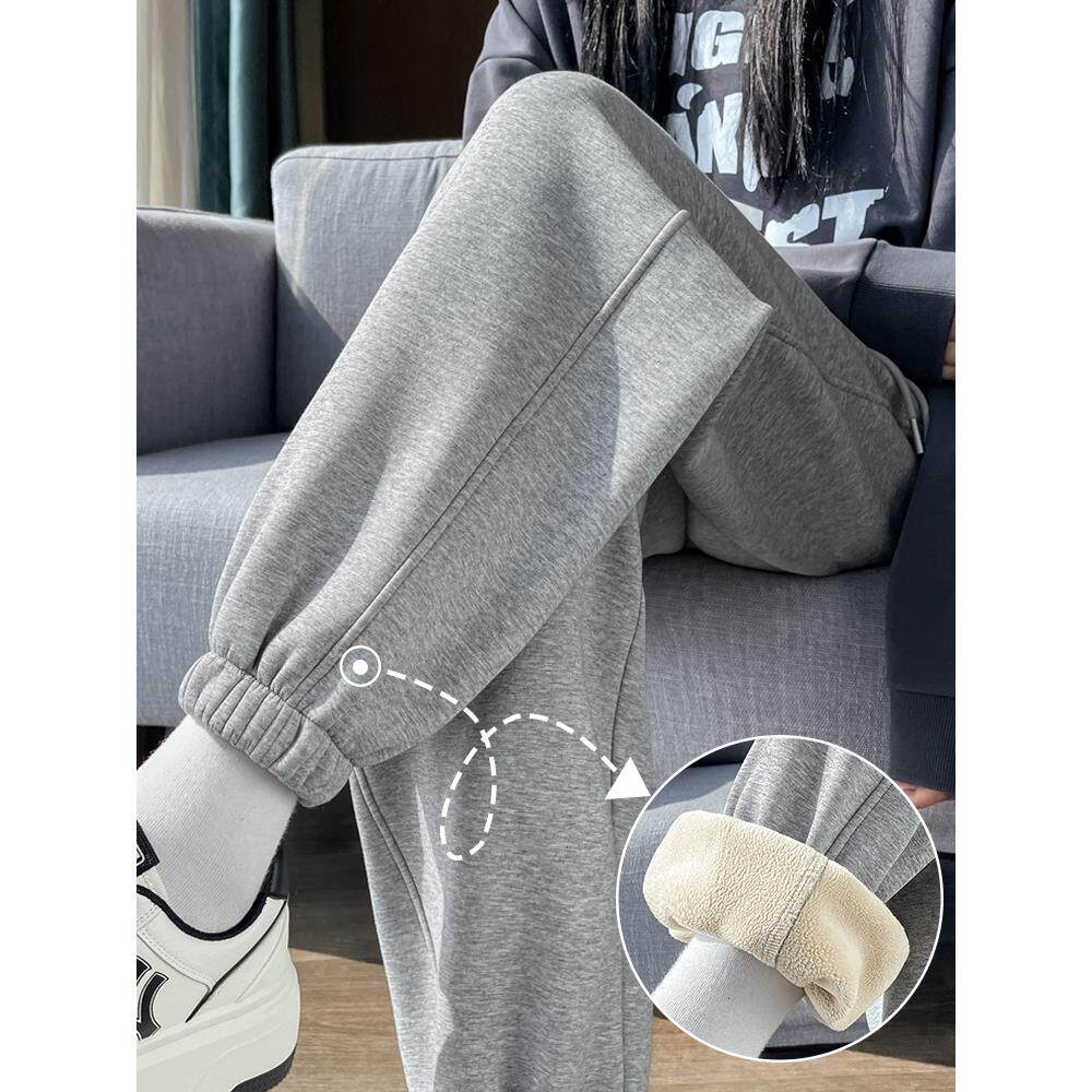 羊羔绒卫裤女2024新款加绒加厚休闲外穿棉裤秋冬季宽松束脚运动裤