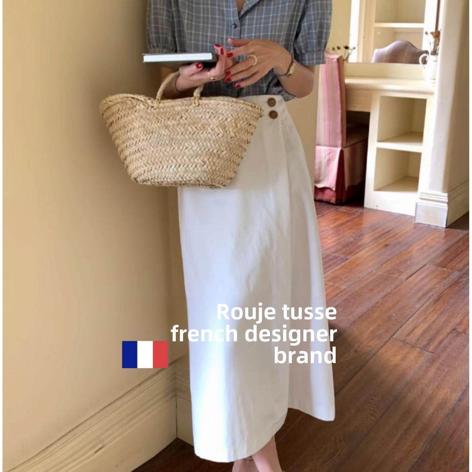 法式Rouje tusse覆古开叉中长款天丝棉白色半身裙女气质感a字长裙,女装/女士精品,半身裙,淘宝优惠券,粉丝福利购,淘宝优惠卷