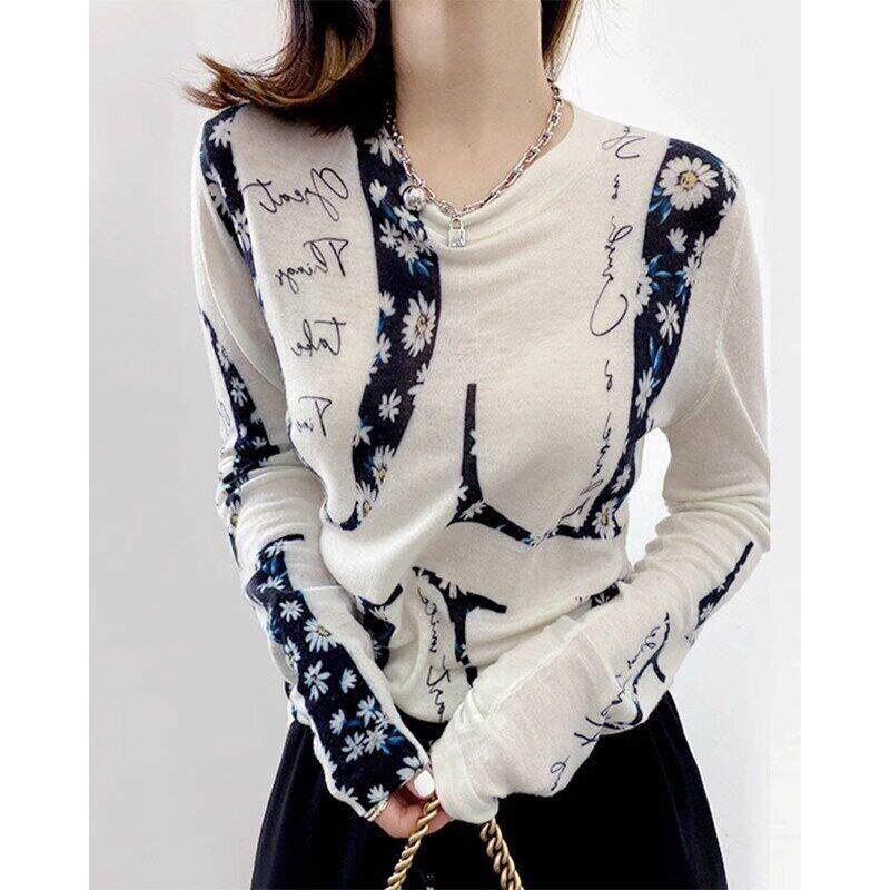 法式rouje damas白色薄款针织衫女洋气宽松内搭打底毛衣气质上衣