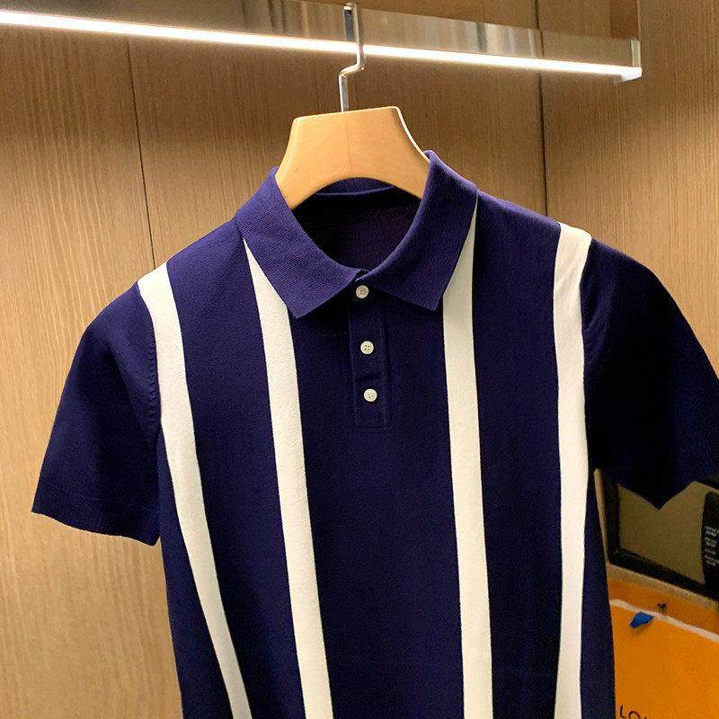 潮牌高端短袖针织polo衫男轻薄春季英伦覆古拼色条纹时尚翻领T恤,男装,Polo衫,淘宝优惠券,粉丝福利购,淘宝优惠卷