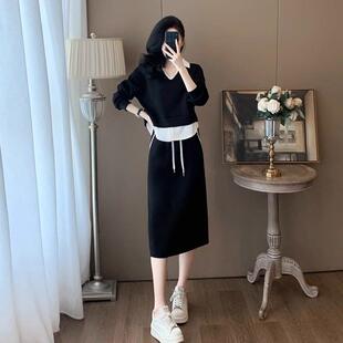 欧洲站休闲运动套装女2025新款时尚洋派春秋卫衣半身裙子假两件套