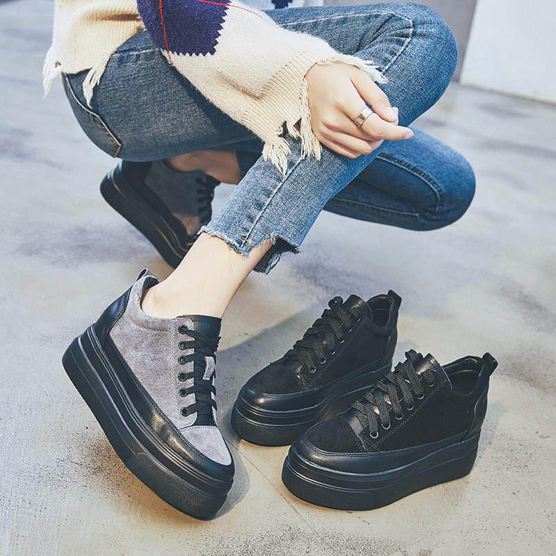 内增高女鞋8CM增高2025春季新款网红百搭爆款休闲厚底松糕鞋单鞋