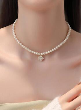 chomelkinsey山茶花项炼珍珠颈炼女法式轻奢小众气质锁骨炼高级感