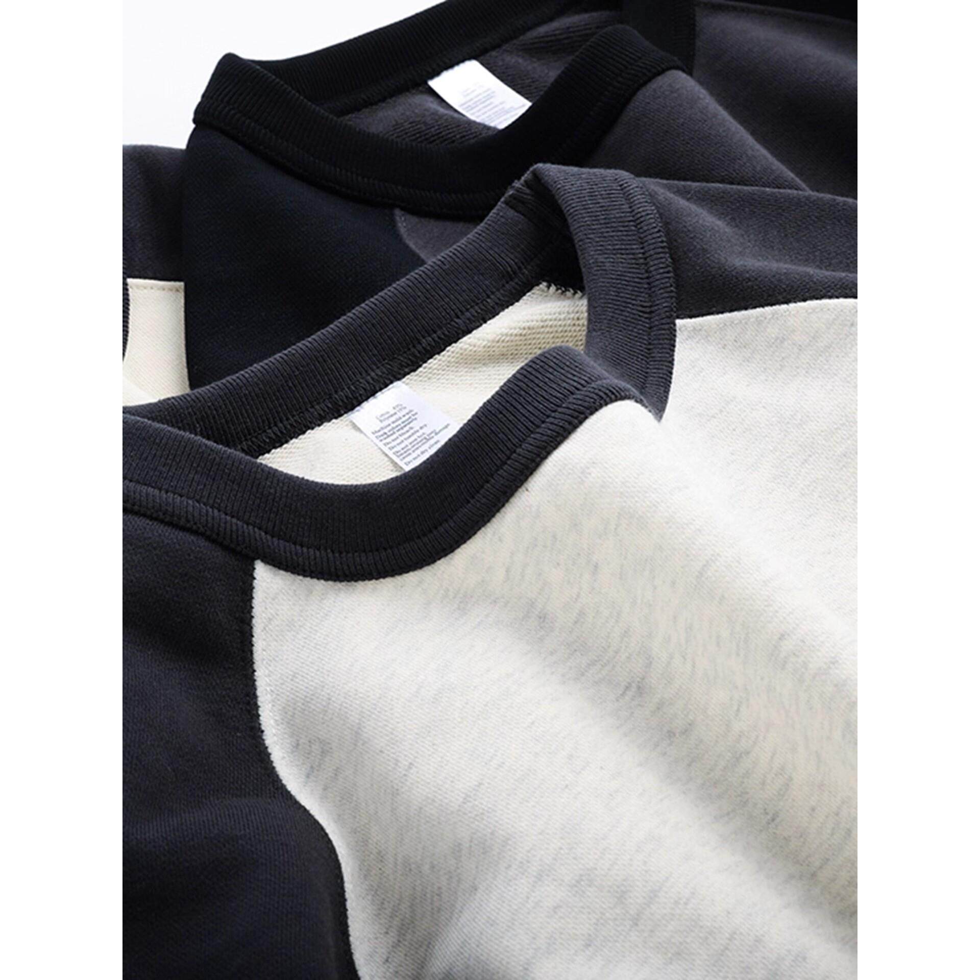 Home Daily~插肩袖纯棉圆领卫衣男美式覆古拼色毛圈布百搭上衣男