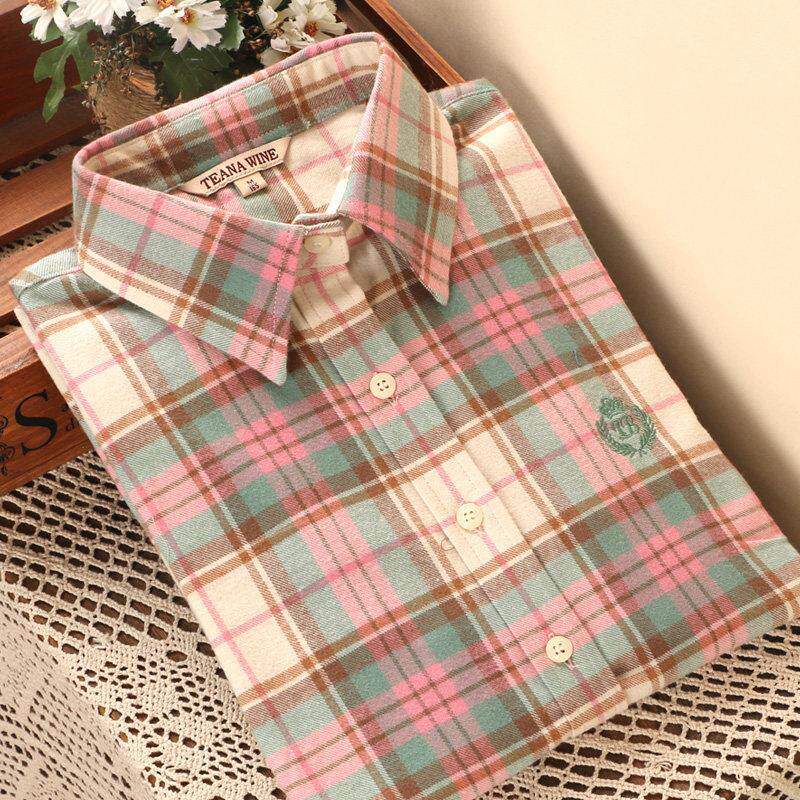 韩国磨毛格子衬衫女士春秋修身长袖纯棉内搭大码打底衬衣2025新款