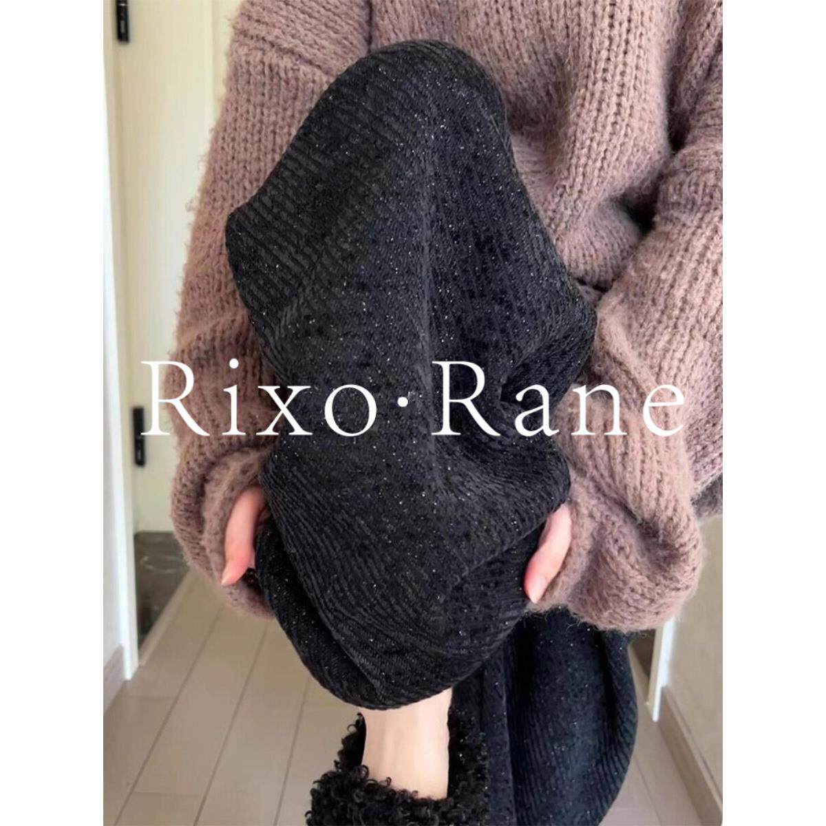 法国Rixo Rane 黑色细闪阔腿裤女秋冬加绒加厚软糯垂感宽松直筒裤