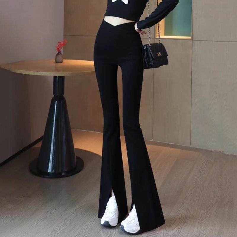 黑色开叉微喇叭裤女加绒2025新爆款春秋外穿高腰垂感小个子马蹄裤