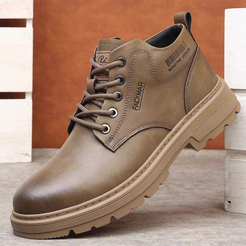 马丁靴男真皮冬季英伦风加绒保暖皮鞋男士潮流软底覆古低帮工装靴