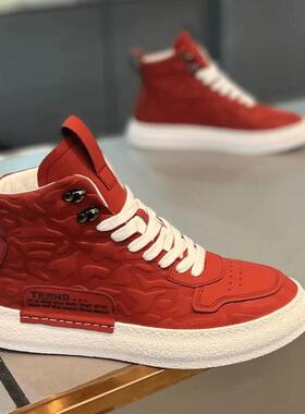 ZaSaFran！高筒鞋男春季新款韩版百搭软底轻便皮面运动休闲 板鞋