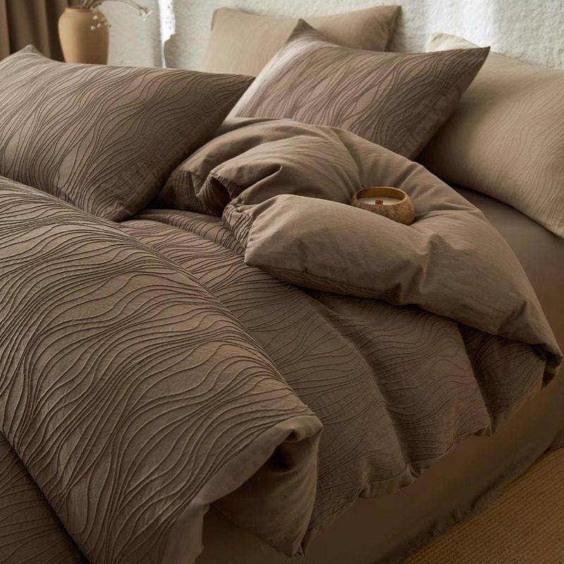 简约高级提花纯棉床上四件套全棉双层纱被套床单床笠轻奢新款床品,床上用品,学生床品套件,淘宝优惠券,粉丝福利购,淘宝优惠卷