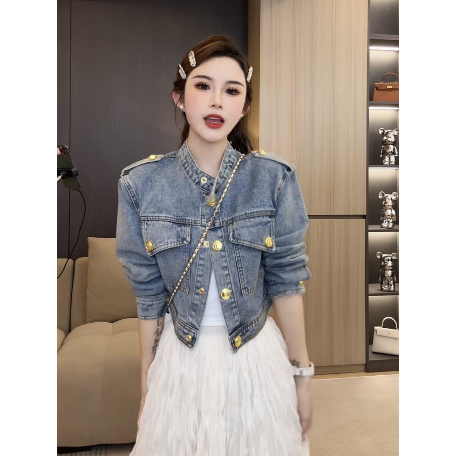 欧洲站牛仔外套女减龄2025年春秋新款金属扣港风显瘦百搭短款上衣