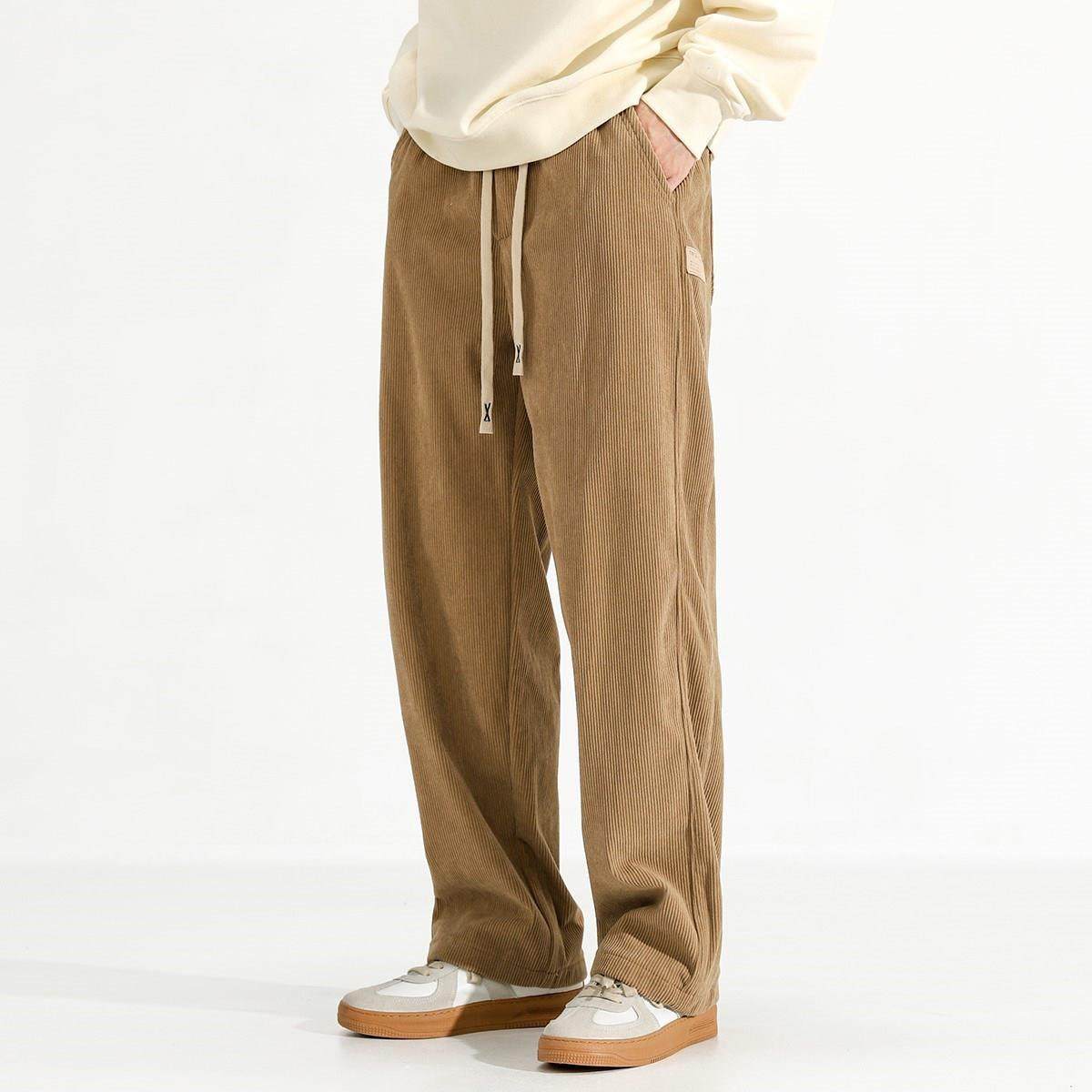 コーデュロイの潮牌灯芯绒休闲裤男春秋季百搭纯色抽绳束腰阔腿裤,男装,时尚防晒服,淘宝优惠券,粉丝福利购,淘宝优惠卷