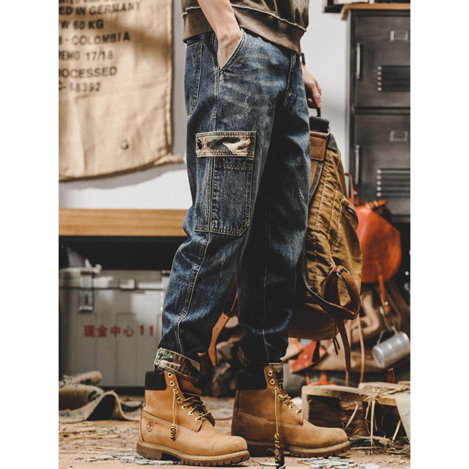 コーデュの潮牌美式重磅工装裤子男春秋季百搭宽松大码百搭牛仔裤