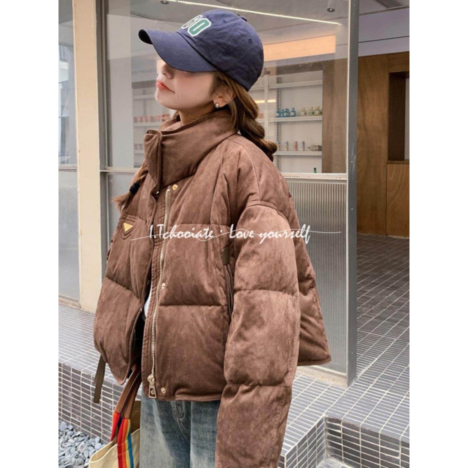 I.Tchooiate设计感立领短款羽绒服女2025冬小个子宽松加厚白鸭绒