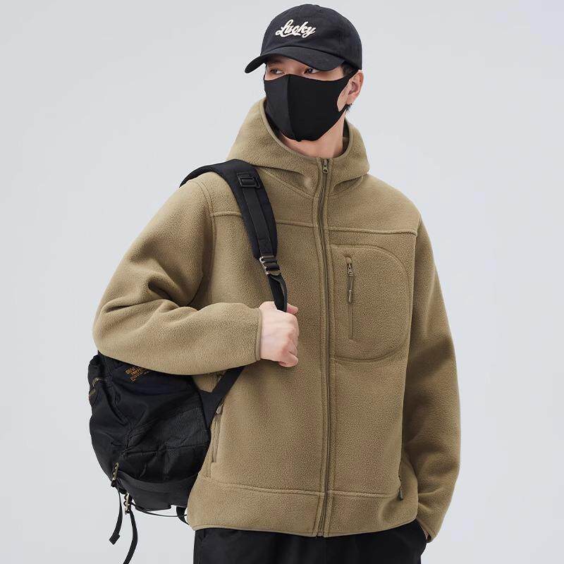 it Afternnaths潮牌摇粒绒连帽外套男秋冬加厚双面绒棉衣保暖外套