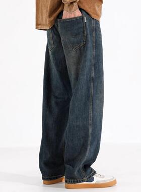 it Afternnaths潮牌！美式阔腿直筒牛仔裤男宽松休闲覆古加绒秋季