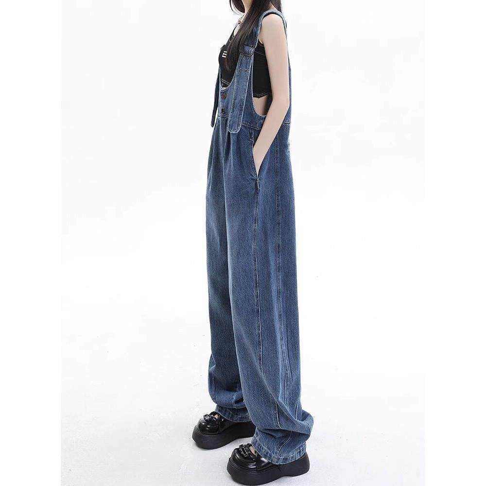 牛仔工作服的妇女夏季瘦2025新美国设计利基阔腿及地连衣裤的妇女