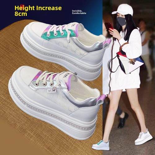 【8厘米】超透气+轻便不累脚~真皮网纱小白鞋女小个子厚底松糕鞋