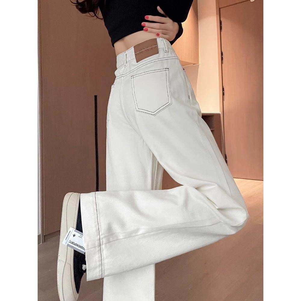 Canary Kiss白色窄版阔腿牛仔裤女2025春季垂坠感高腰直筒拖地裤,女装/女士精品,大码裤装,淘宝优惠券,粉丝福利购,淘宝优惠卷