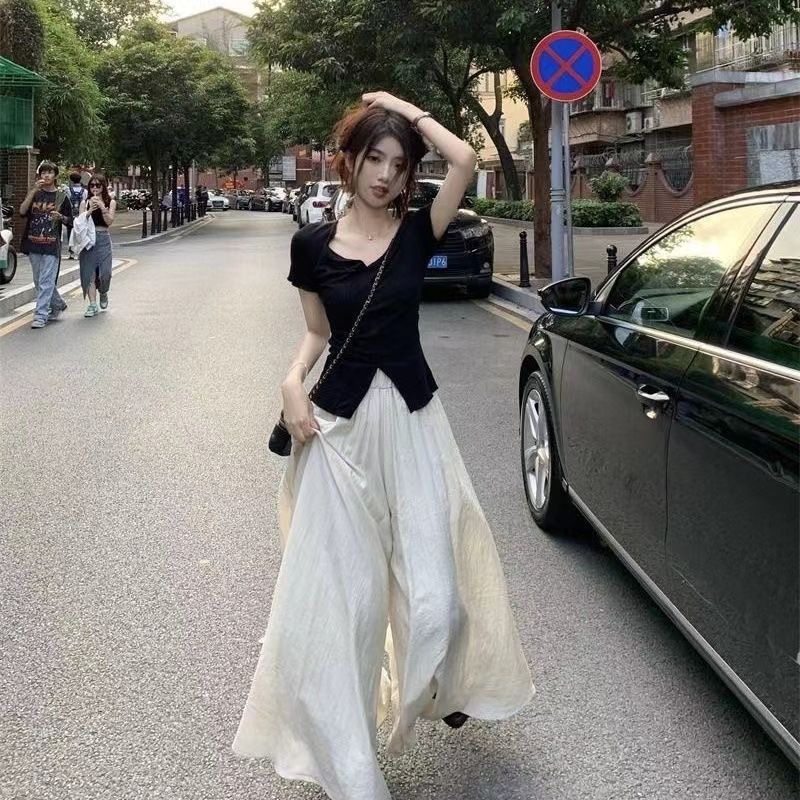 大码女装复古遮肉显瘦裤裙套装女夏季胖mm梨形身材微胖穿搭两件套