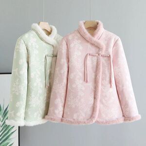 中式冬季新款大花中国国风加绒棉袄加厚东北棉衣复古碎花棉服外套