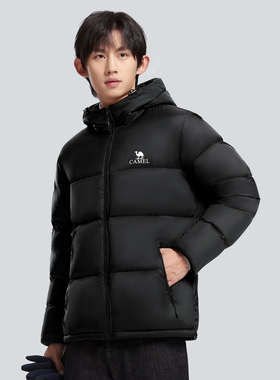 Camel/骆驼 火山加厚拼色外穿烫印连帽羽绒服 M13CR07089