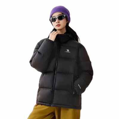 Camel/骆驼 黑钻系列柔纱蓄热连帽羽绒服 M34CR07674zxt