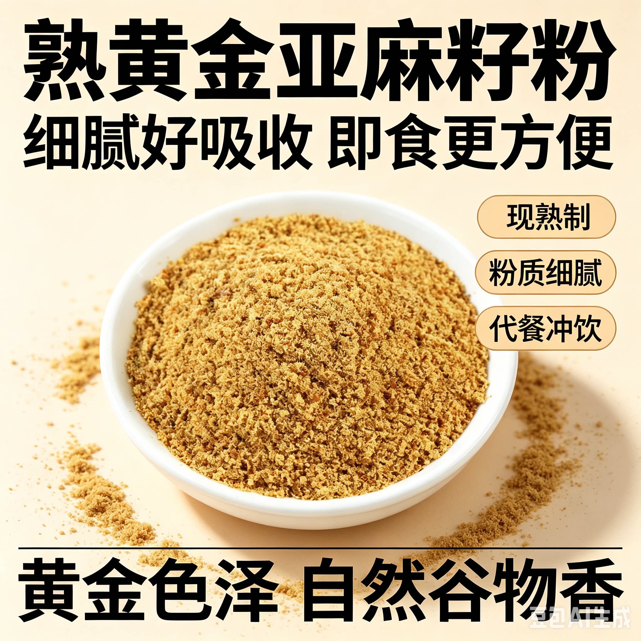熟亚麻籽粉黄金亚麻籽粉无添加膳食纤维即食可搭配无花果奇亚籽粉