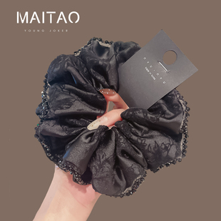 晶石蕾丝花边大肠发圈女头绳扎侧马尾不伤发丸子头绳气质头花新款