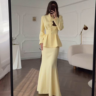 女 上衣长裙优雅气质舒适套装 2025春季 欧美优雅复古柔美纯色长袖