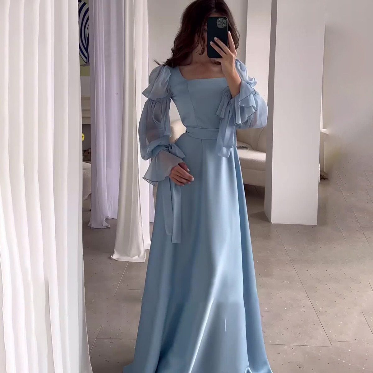 亚马逊欧美女装长裙过膝2024秋季法式仙女森系超仙连衣裙