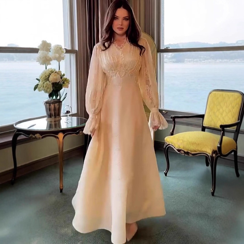 2025春季欧美亚马逊外贸纯色宫廷风法式复古千金气质迷人连衣裙