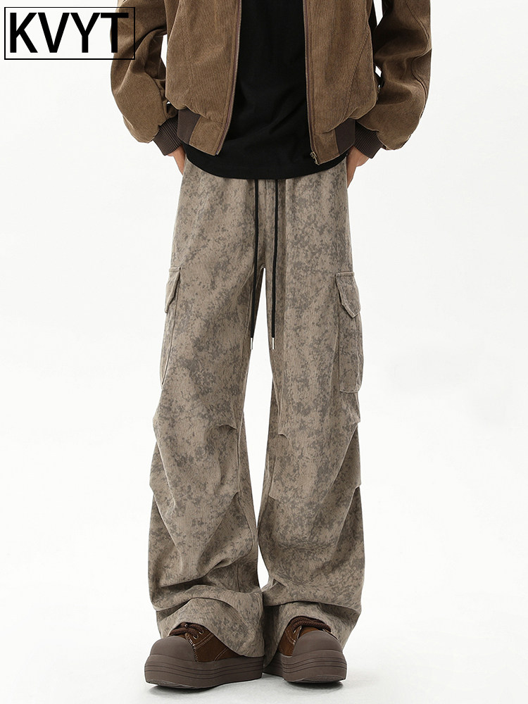 潮牌男士高端工装裤2025新款秋冬季加绒加厚长裤男美式痞帅阔腿裤