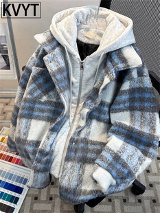 高端假两件毛呢男士外套2025年秋冬季新款小香风连帽夹克男款棉衣