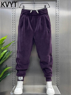 高端灯芯绒刺绣男裤子冬季新款宽松束脚条绒卫裤男潮牌时尚休闲裤