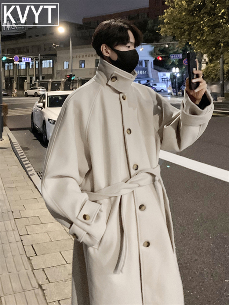 潮牌男士毛呢大衣中长款过膝外套2025年秋冬季新款高级感风衣男款