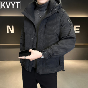 潮牌连帽羽绒服冬季男款2026新款男装保暖外套高级感加厚短款棉服