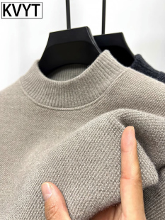 雪尼尔半高领毛衣男款冬季新款加绒加厚毛线衫保暖针织打底衫男士