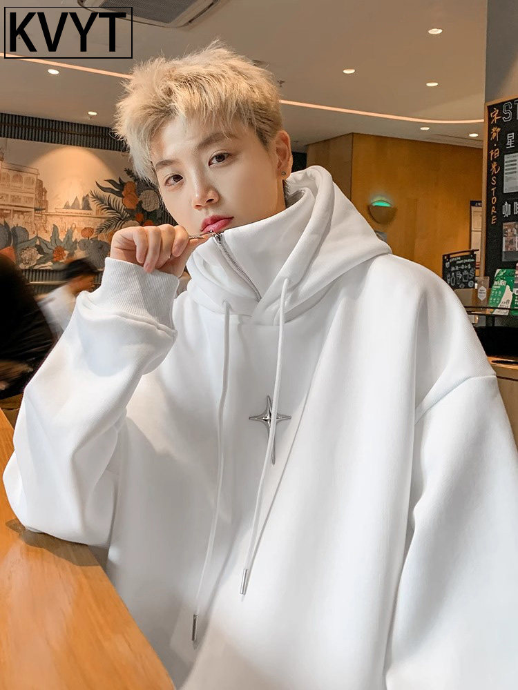 潮牌十字架拉炼卫衣男款秋冬季2025新款美式立领宽松连帽休闲外套