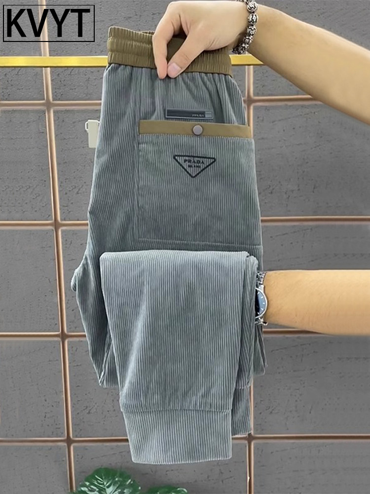 灯芯绒休闲裤男2025新款潮牌弹力运动裤男款秋冬款加绒束脚哈伦裤,男装,休闲裤,淘宝优惠券,粉丝福利购,淘宝优惠卷