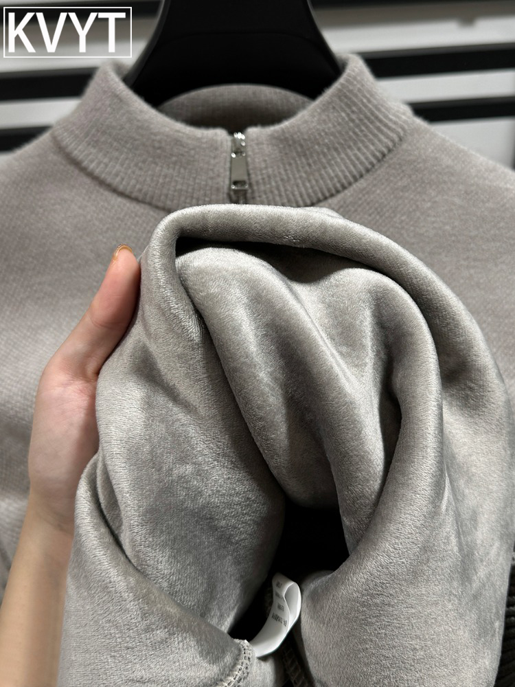 高端雪尼尔立领加绒毛衣男款2025年秋冬季新款加厚针织衫上衣男士