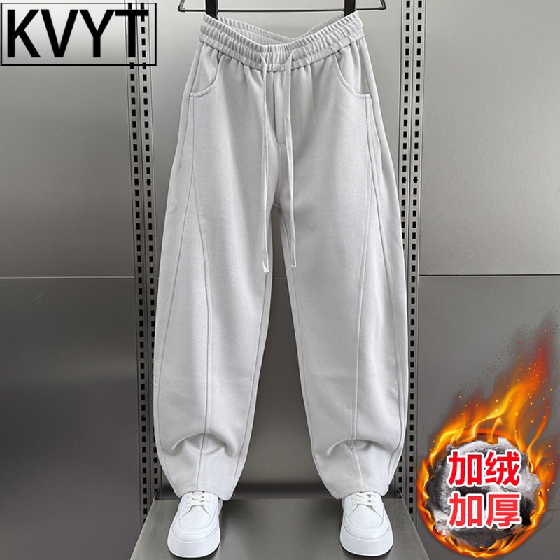 高级感男士弯刀卫裤冬季加绒裤子2026新款加厚保暖宽松男裤运动裤