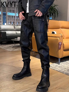 高端男士皮裤2025年冬季新款潮牌痞帅防风小脚裤男款百搭休闲长裤