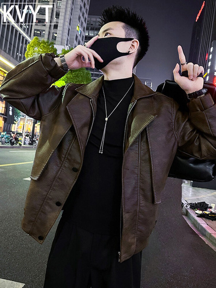 潮牌男士高级感皮衣外套2025年秋冬季新款假两件加厚痞帅夹克男款