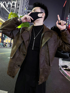 潮牌男士高级感皮衣外套2025年秋冬季新款假两件加厚痞帅夹克男款