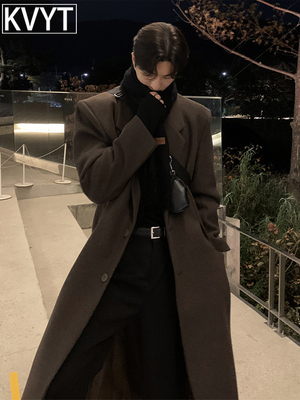 高端中长款男士风衣2025年秋冬季新款美拉德毛呢大衣男款过膝外套