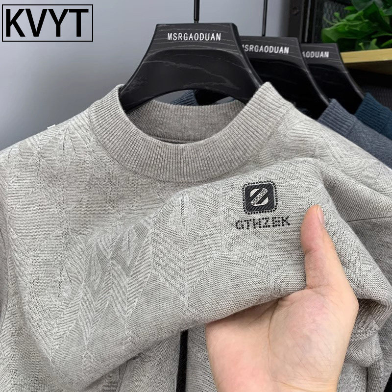 一体绒圆领毛衣男款高端外穿轻奢男装上衣冬季加绒加厚针织衫男士