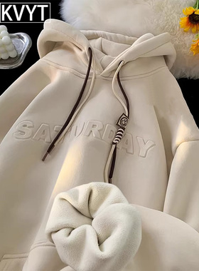 银狐绒重磅卫衣男秋冬款加绒加厚连帽上衣服硬挺oversize情侣外套