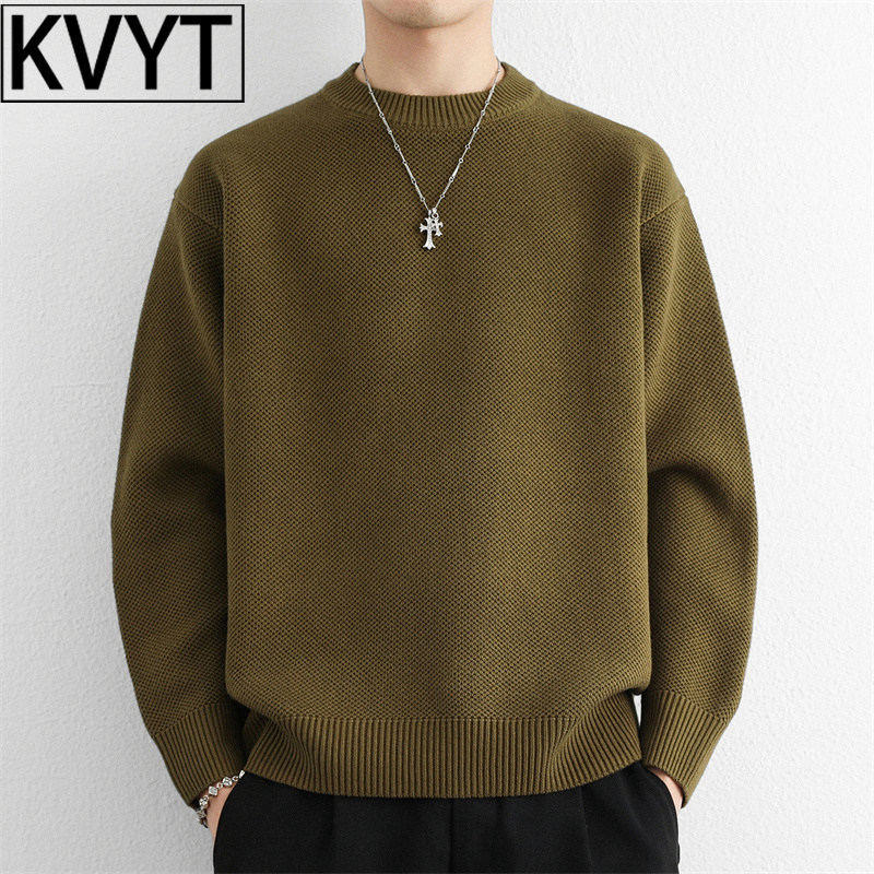 潮牌男士圆领毛衣2025年冬季新款高端加厚保暖男装内搭针织打底衫
