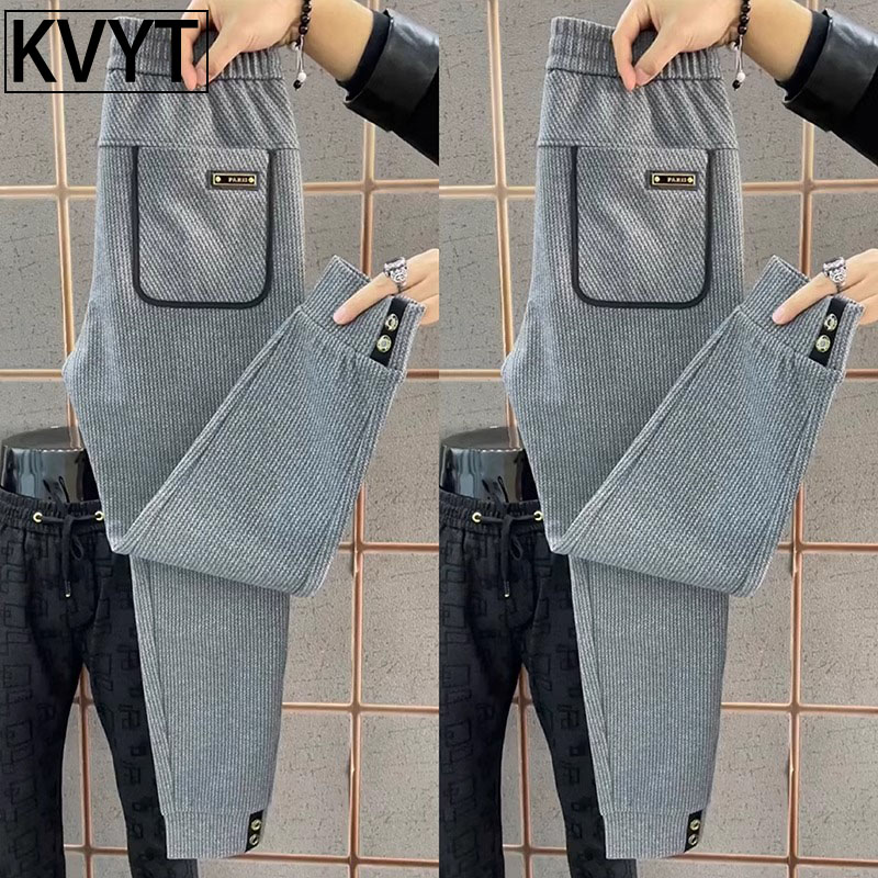 高端男士条纹休闲裤2025年春秋季新款潮牌修身卫裤男款小脚哈伦裤